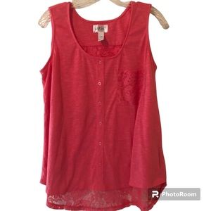 Pink laced back and trimmed tank top